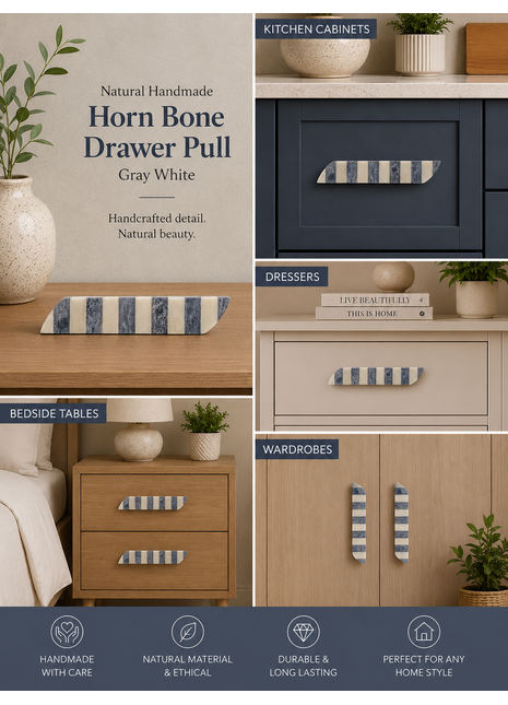 Natural Handmade Horn Bone Drawer Pull-Gry