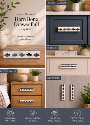 Natural Handmade Horn Bone Drawer Pull-Gray White