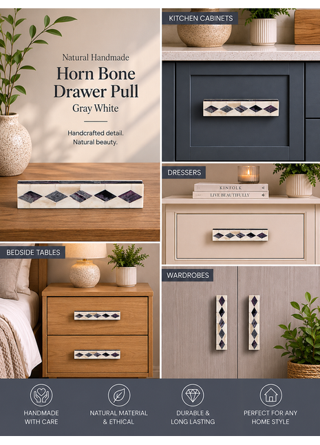 Natural Handmade Horn Bone Drawer Pull-Gray White
