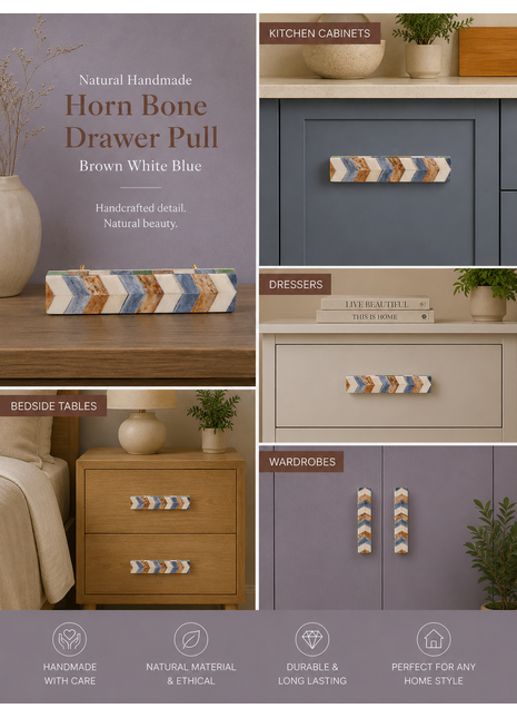 Natural Handmade Horn Bone Drawer Pull-Brown White Blue