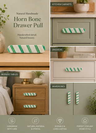 Natural Handmade Horn Bone Drawer Pull-Green White
