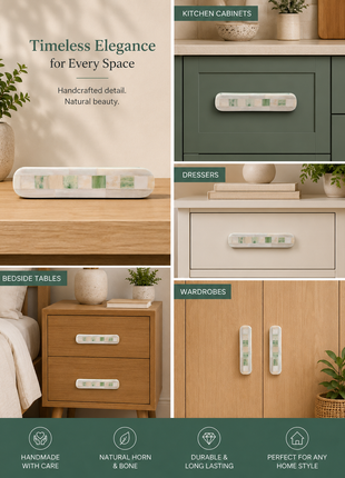 Natural Handmade Horn Bone Drawer Pull-Green White-01