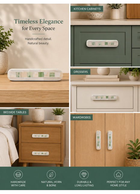 Natural Handmade Horn Bone Drawer Pull-Green White-01