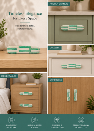 Natural Handmade Horn Bone Drawer Pull-Green White-02