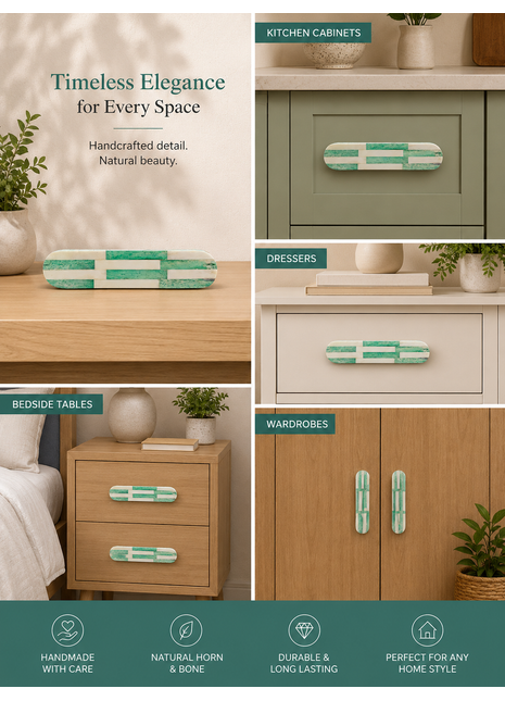 Natural Handmade Horn Bone Drawer Pull-Green White-02