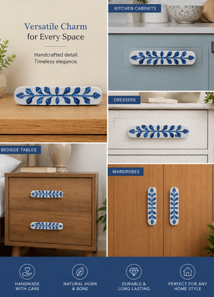 Natural Handmade Horn Bone Drawer Pull-Blue White-02