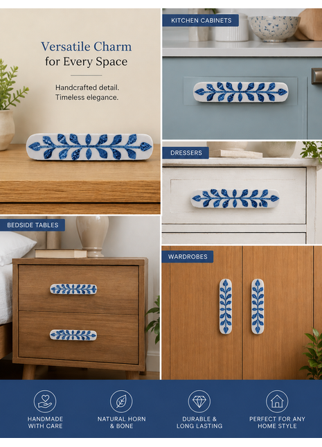 Natural Handmade Horn Bone Drawer Pull-Blue White-02