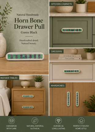 Natural Handmade Horn Bone Drawer Pull-Green Black