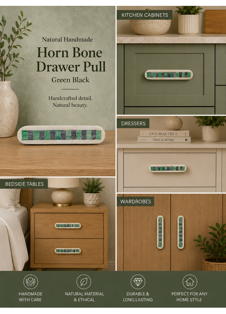 Natural Handmade Horn Bone Drawer Pull-Green Black