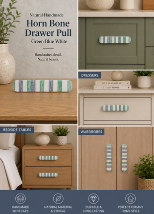 Natural Handmade Horn Bone Drawer Pull-Green, White, Blue