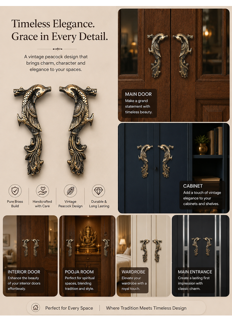Brown Peacock Set of Two Design Vintage Hardware for Cabinets & Doors Decorative Pulls