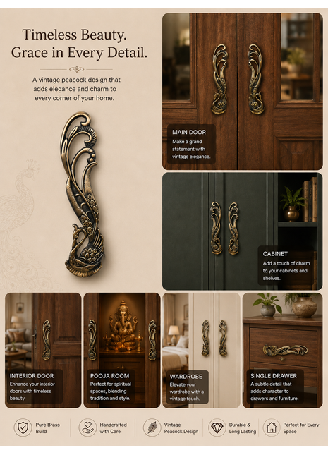 Brown Peacock Design Vintage Hardware for Cabinets & Doors Decorative Pulls