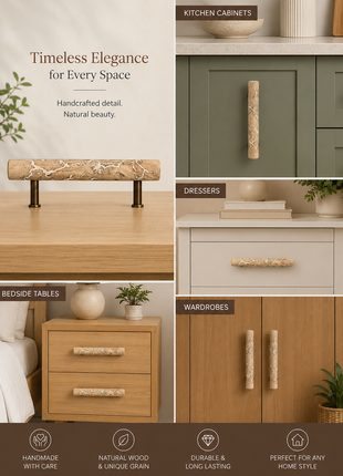 Wood Round Cylindrical Shape Kitchen Cabinet Drawer Handle