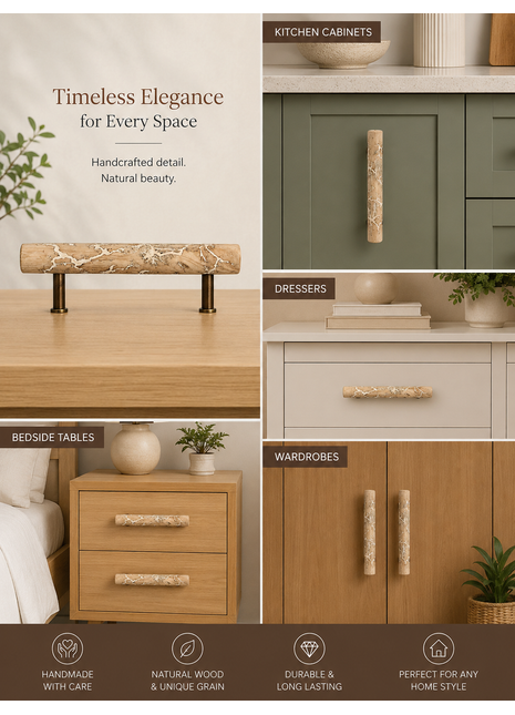 Wood Round Cylindrical Shape Kitchen Cabinet Drawer Handle