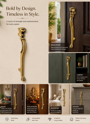 Tiger Head Antique Brass Finished Door Handles - Vintage Style Cabinet Furniture Hardware