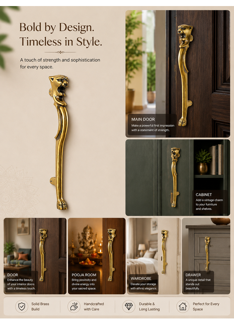 Tiger Head Antique Brass Finished Door Handles - Vintage Style Cabinet Furniture Hardware