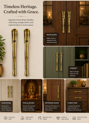 Egyptian Horse Antique Brass Finished Door Handles - Vintage Style Cabinet Furniture Hardware