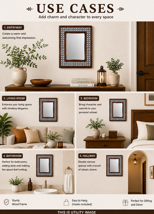 Black And White Designer Sagwan Wooden Tile Mirror