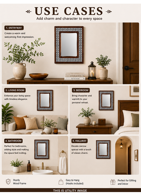 Black And White Designer Sagwan Wooden Tile Mirror