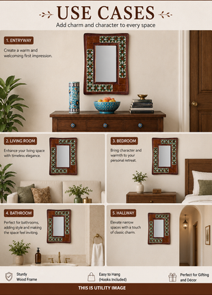 Brown And White Tile Mirror With Floral Design