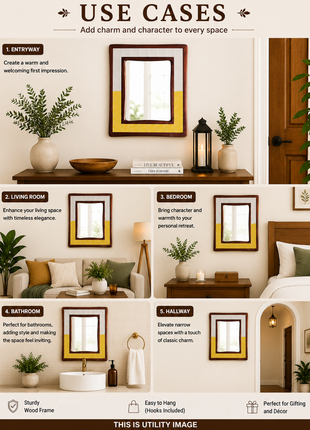 Solid White And Yellow Tile Mirror On Sagwan Wooden Frame