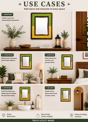 Solid Lime Green And Yellow Tile Mirror On Wooden Frame