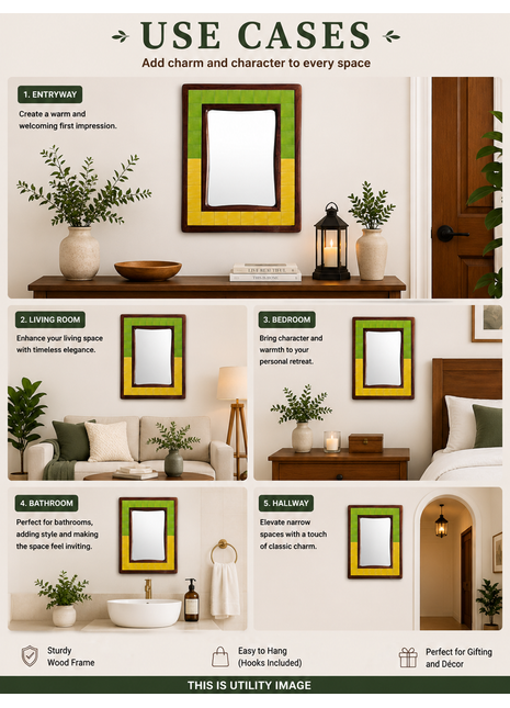 Solid Lime Green And Yellow Tile Mirror On Wooden Frame