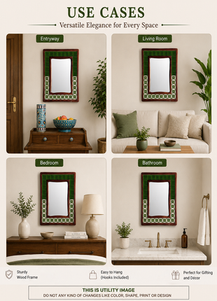 Dark Green Solid With Half Floral Tiles On Wooden Frame