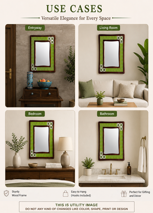 Lime Green With Floral Corner Tiles On Sagwan Wooden Frame