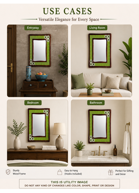 Lime Green With Floral Corner Tiles On Sagwan Wooden Frame