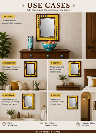 Yellow Tile With Blue Flowers Tile Mirror On Sagwan Wooden Frame