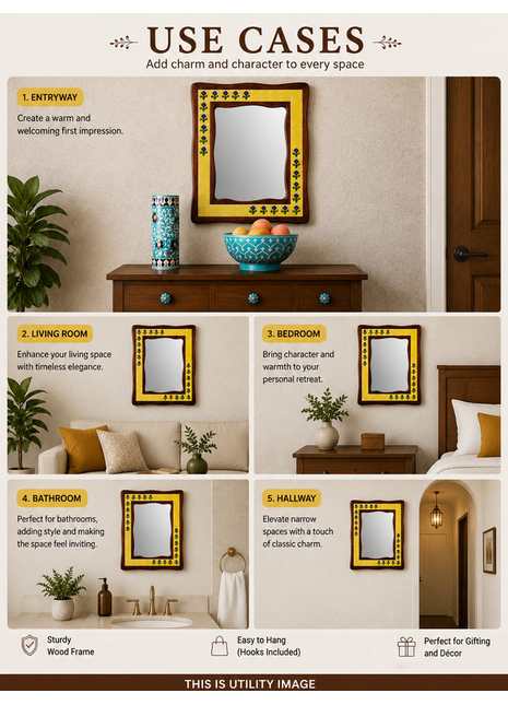 Yellow Tile With Blue Flowers Tile Mirror On Sagwan Wooden Frame