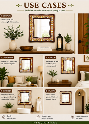 Unique Yellow And Brown Tile Mirror On Wooden Frame