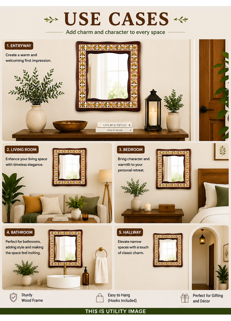 Unique Yellow And Brown Tile Mirror On Wooden Frame