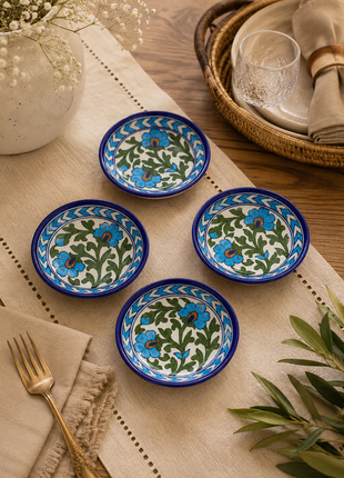 Green leaf and Turquoise Flowers Decorative Plate 5 inch(Set of 4)