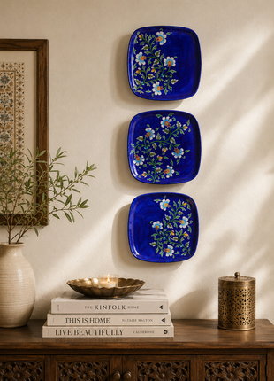 Series of 3 Hand Painted Wall Plates, Decorative Plates, Wall Hanging Plates