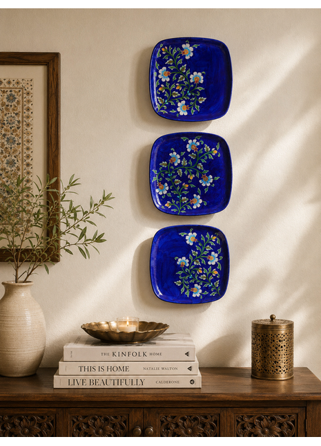 Series of 3 Hand Painted Wall Plates, Decorative Plates, Wall Hanging Plates