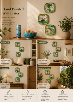 Series of 3 Hand Painted Lotus Story Wall Plates, Wall Hanging Plates