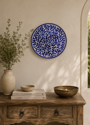 Blue Leaves on White Base Plate 12