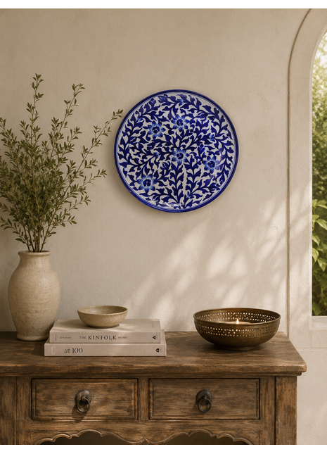 Blue Leaves on White Base Plate 12