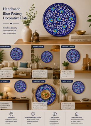 Turquoise Flowers and Green Leaves on Blue Base Plate 12