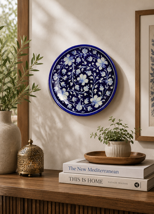 Blue Base with White Flowers and leaves Plate 10 inch