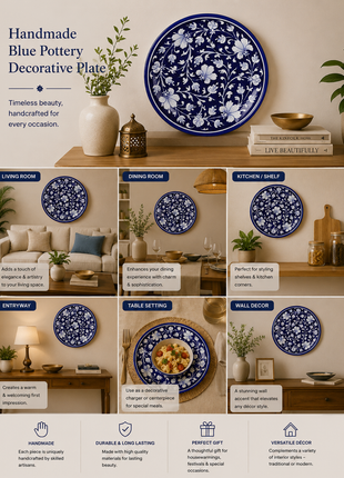Blue Base with White Flowers and leaves Plate 10 inch