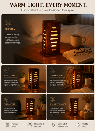 Beautiful Unique Wooden Table lamp (Size H: 9.5" x W: 4.9")
