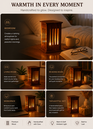 Beautiful Unique Wooden Table lamp (Size H: 7.2" x W: 4.9")