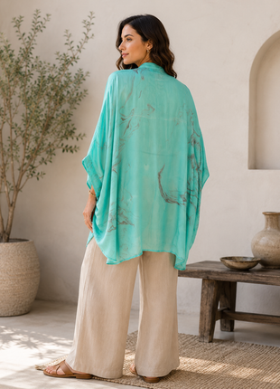 Kaia- Suminagashi handprinted top (Mint Aqua)