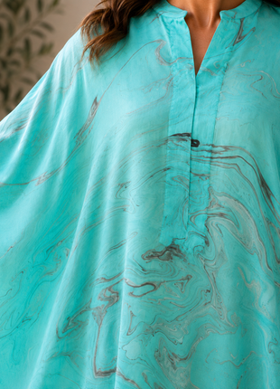 Kaia- Suminagashi handprinted top (Mint Aqua)