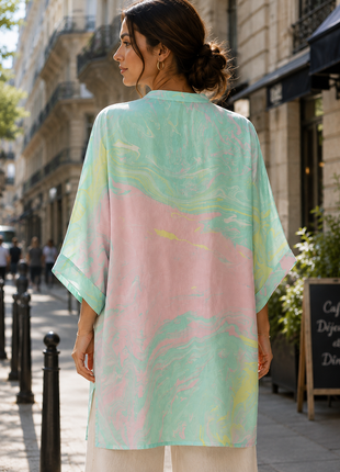 Sora - Suminagashi handprinted top (Aqua Pink)