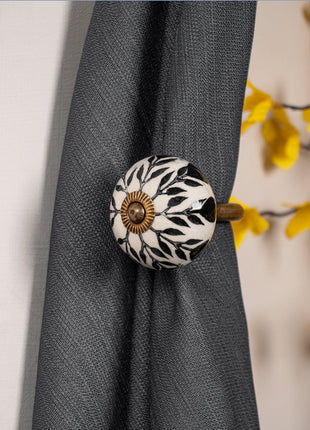Black Design Ceramic Drawer Cabinet Knob & Curtain Tie Bundle