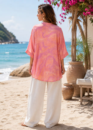 Aurelia- Suminagashi handprinted top (Pink Peach)